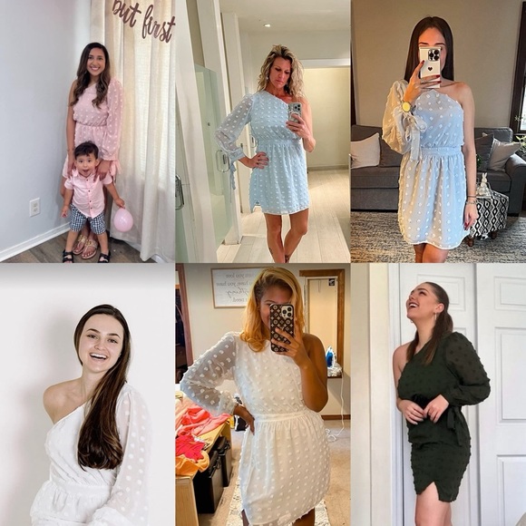 Women One Shoulder Long Sleeve Casual Summer Dresses 2024 Spring Swiss Dot M - Picture 16 of 17